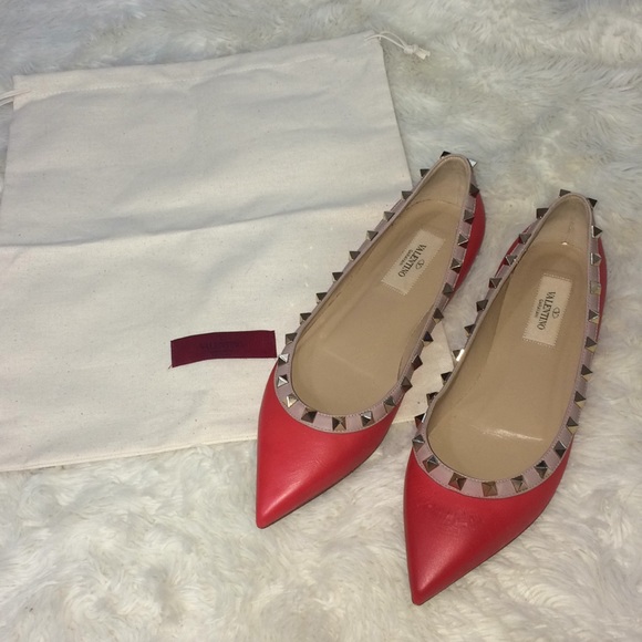 Valentino Shoes - Valentino garavani rockstud red studded flats